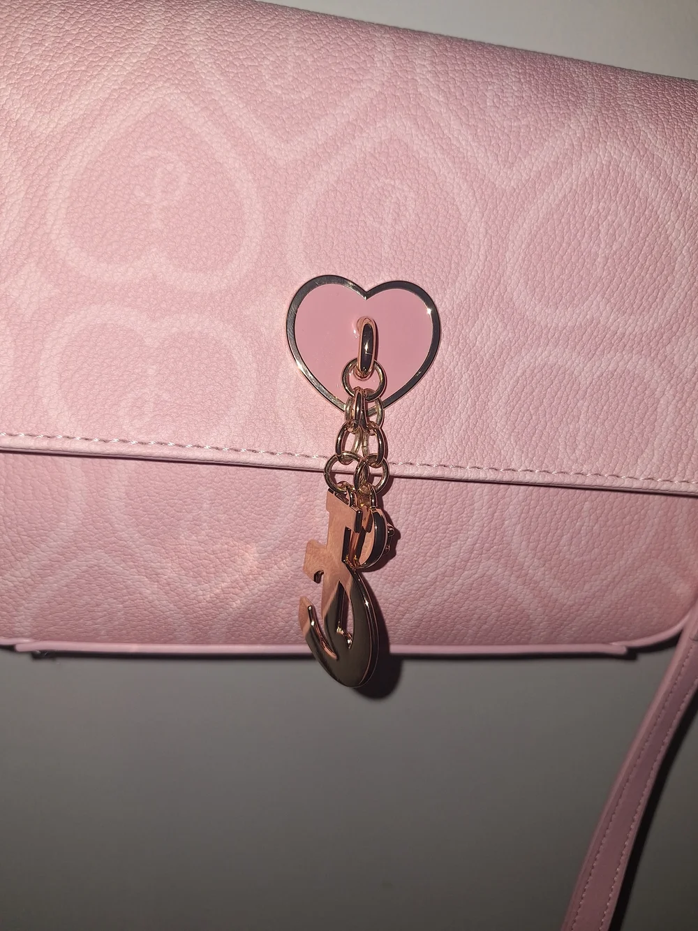 Juicy Couture Pink Heart-Pattern Crossbody Bag Or Shoulder Bag with Gold Accents